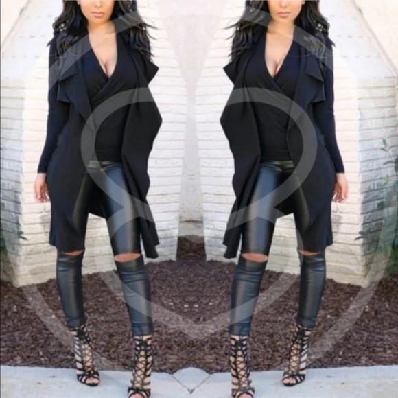 #19 Black Cut out knee Vegan leather high waist leggings - Picture 3 of 5